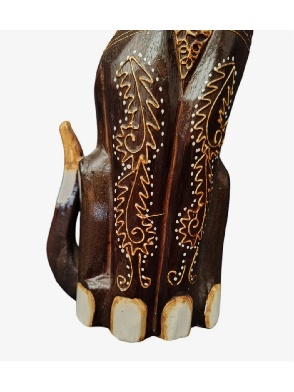 Folk Art Hand Painted Wood Sitting Cat Figurine Brown tribal Indonesia 15.5